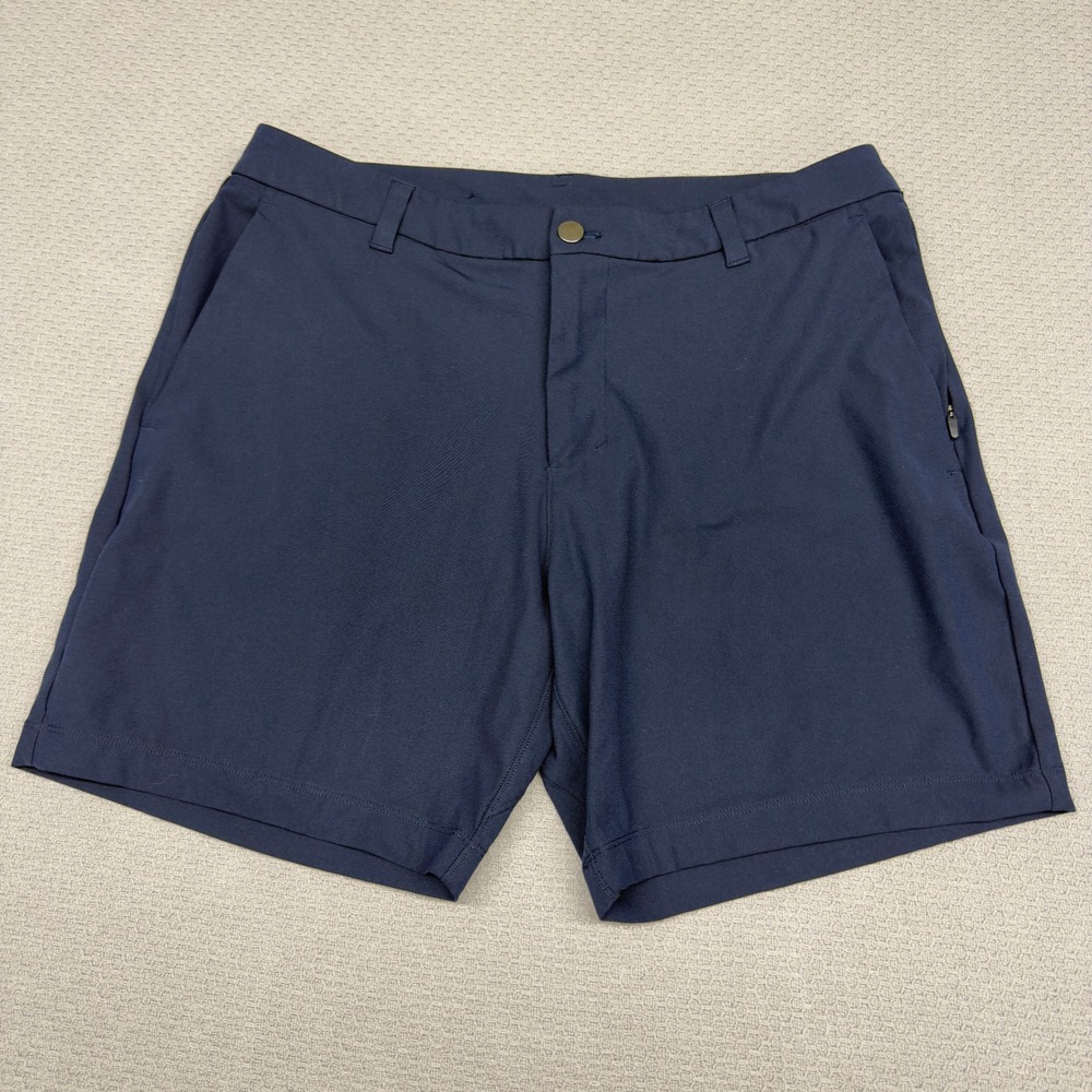 Lululemon Commission Shorts Mens 34 Navy Blue Chino Golf Performance 7" Inseam